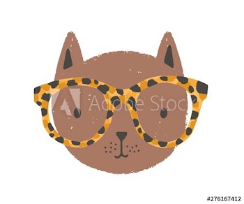 Adorable face or head of cat wearing glasses