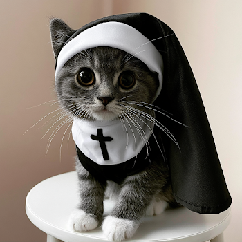 Adorable Gray Tabby Cat in Nun Costume