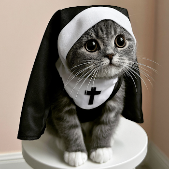 Adorable Gray Tabby Cat in Nun Costume