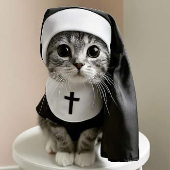 Adorable Gray Tabby Cat in Nun Costume