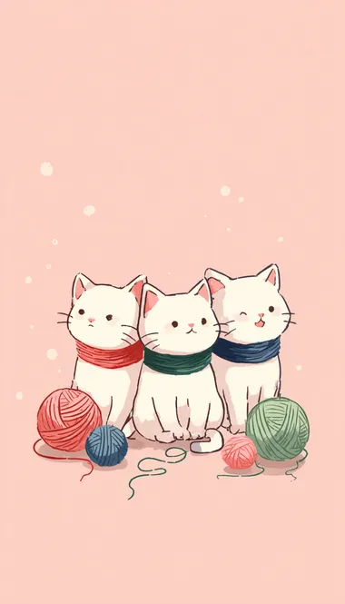 Adorable Kawaii Kittens with Yarn Adorable Kawaii Kittens with Yarn