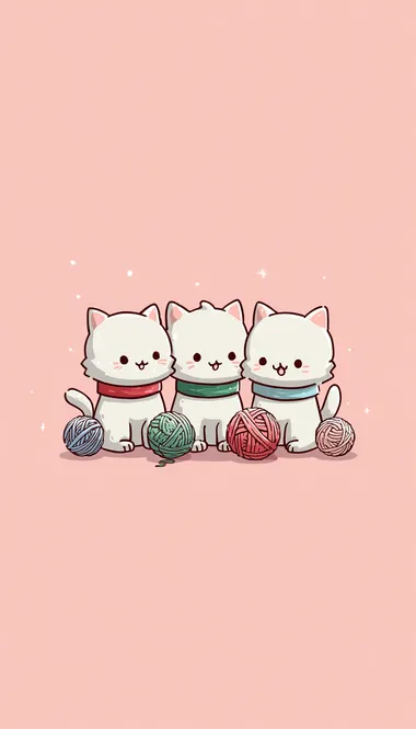 Adorable Kawaii Kittens with Yarn Balls Adorable Kawaii Kittens with Yarn Balls
