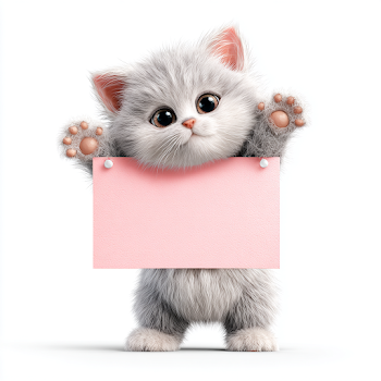 Adorable Kitten Holding Pink Banner