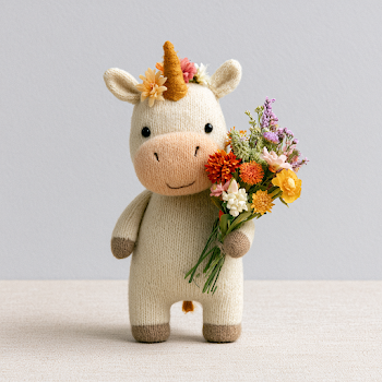Adorable Minimalist Unicorn Plush Toy with Flowers