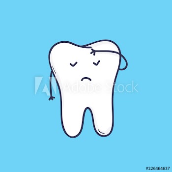 Adorable molar tooth with face covering its forehead with hand
