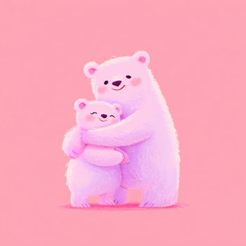 Adorable Mommy and Baby Bear Hugging