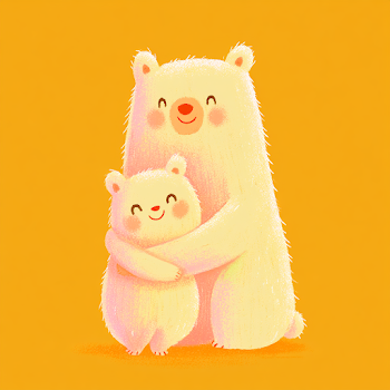 Adorable Mommy and Baby Bear Hugging