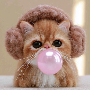 Adorable Needle Felted Orange Tabby Kitten with Headphones