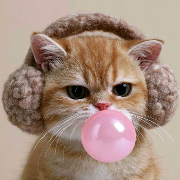 Adorable Orange Tabby Kitten with Bubble Gum and Headphones