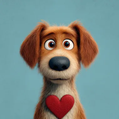 Adorable Pixar-Style Dog with Heart Adorable Pixar-Style Dog with Heart