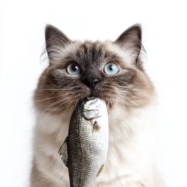 Adorable Ragdoll Cat with Fish