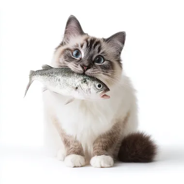 Adorable Ragdoll Cat with Fish Adorable Ragdoll Cat with Fish
