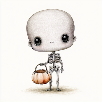 Adorable Skeleton Holding Pumpkin Basket
