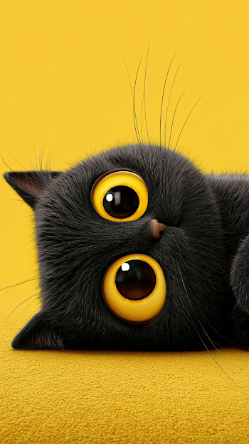 Adorable Stylized Black Cat Portrait