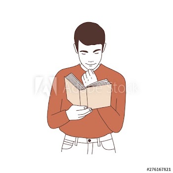Adorable thoughtful young man reading book or preparing for examination