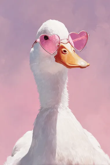 Adorable White Duck with Heart-Shaped Sunglasses Adorable White Duck with Heart-Shaped Sunglasses