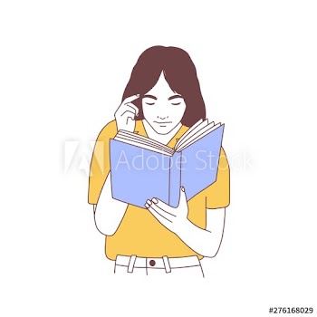 Adorable young woman reading book or preparing for exam