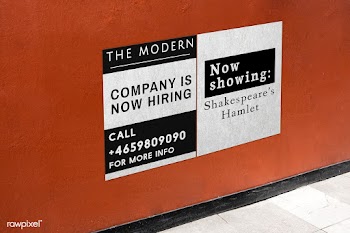 Advertisement posters on an orange wall | Free stock psd mockup - 539216