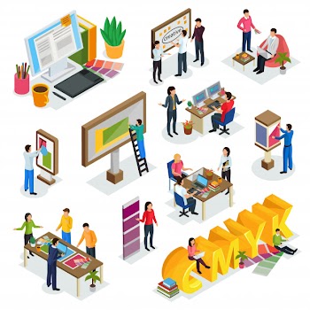 Advertising agency isometric icons with creative team Free Vector