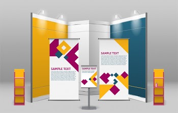Advertising exhibition stand design Free Vector