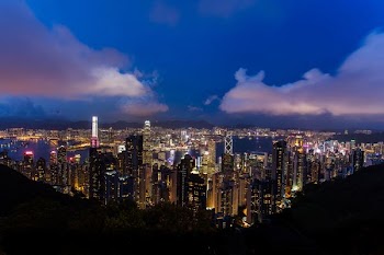 aerial photo of a lighted city
