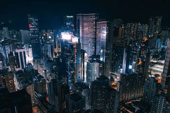 aerial photo of cityscape during night