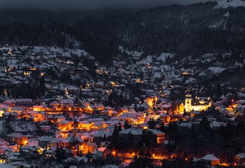 Aerial Photo of Lighted Houses and Buildings