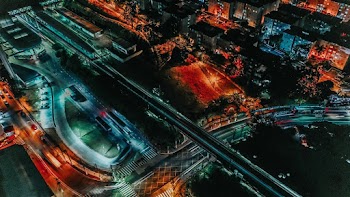 Aerial Photo of Lighted Streets