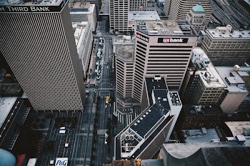 aerial photograph of city buildings