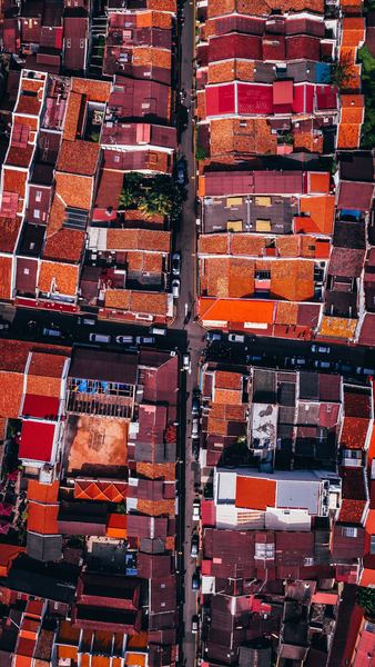 aerial photograph of orange and red roof cityscape