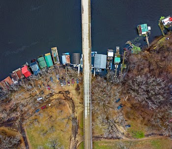 Aerial Photography of an Island Near a Bridge
