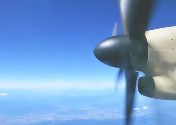 aerial photography of black and white propeller