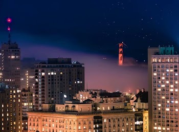 aerial photography of buildings buildings during nighttime