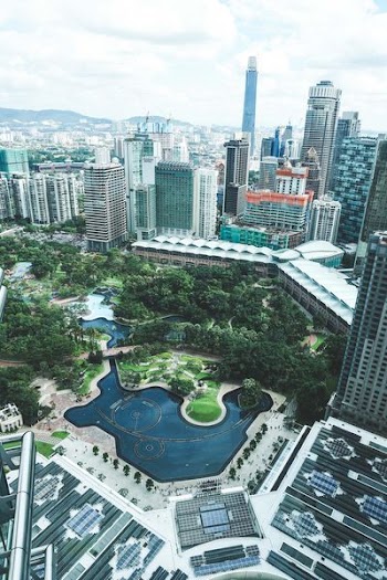 aerial photography of buildings near park
