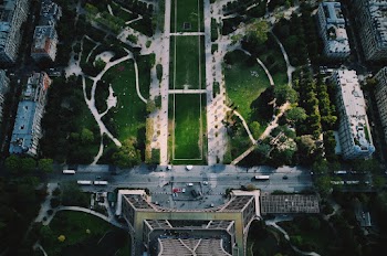Aerial Photography of Buildings, Road and Vehicles