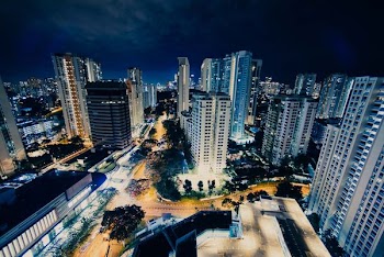 aerial photography of high-rise buildings at nighttime