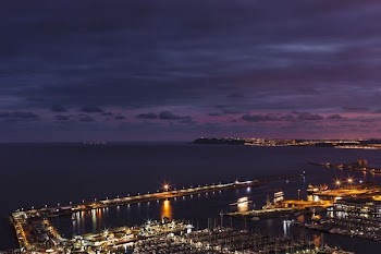 aerial photography of lighted buildings at night
