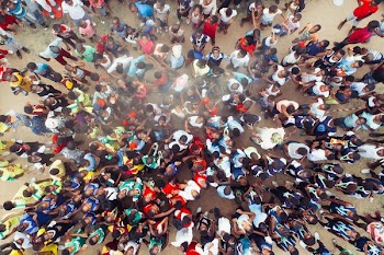 aerial photography of people gathering on street
