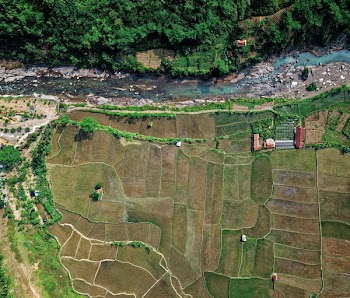 Aerial Photography Of River Beside Cropland