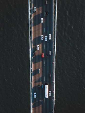 aerial photography of vehicles on road