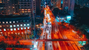Aerial Photography of Vehicles Traveling on Road during Nighttime