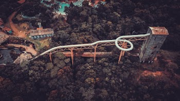 Aerial Photography of White and Brown Slide Between High Trees