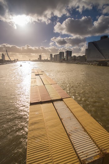 Aerial Photography of Yellow and Red Intermodal Containers Floating on Large Body of Water