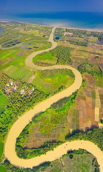 Aerial Photography River Near Farmland