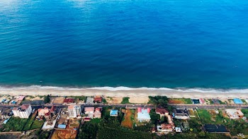 Aerial Shot Buildings Built Along The Waterfront