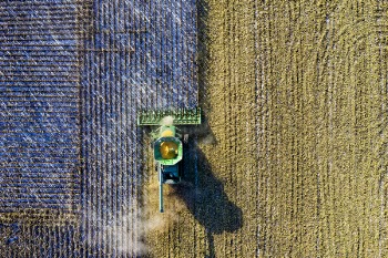 Aerial Shot of Green Milling Tractor