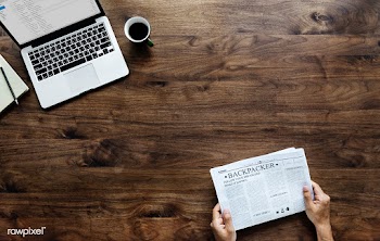 Aerial view of a man reading a newspaper and .. | Free stock psd mockup - 385032