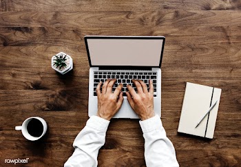 Aerial view of a man using computer laptop on.. | Free stock psd mockup - 385039