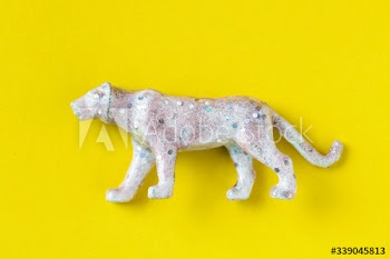 Aerial view of animal figurine toy tiger