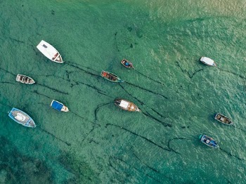 aerial view of assorted-color boats at daytime